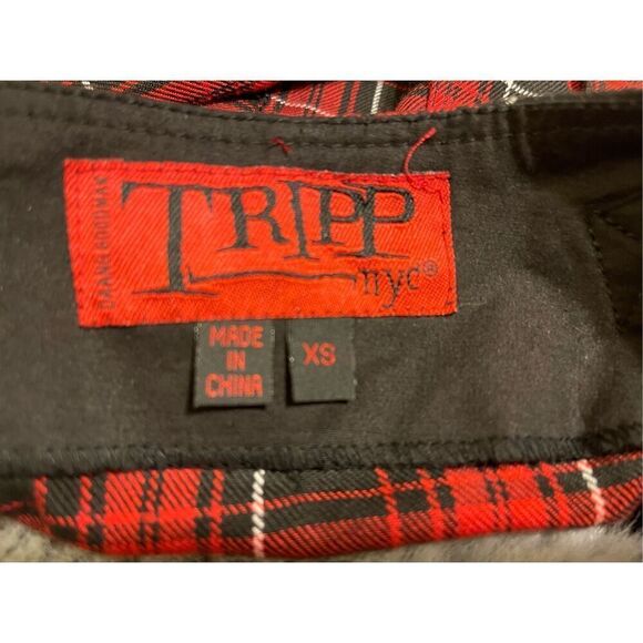 Tripp NYC Gothic Red Plaid Pleated mini skirt XS chains Safety pin Daang Goodman - Picture 9 of 9